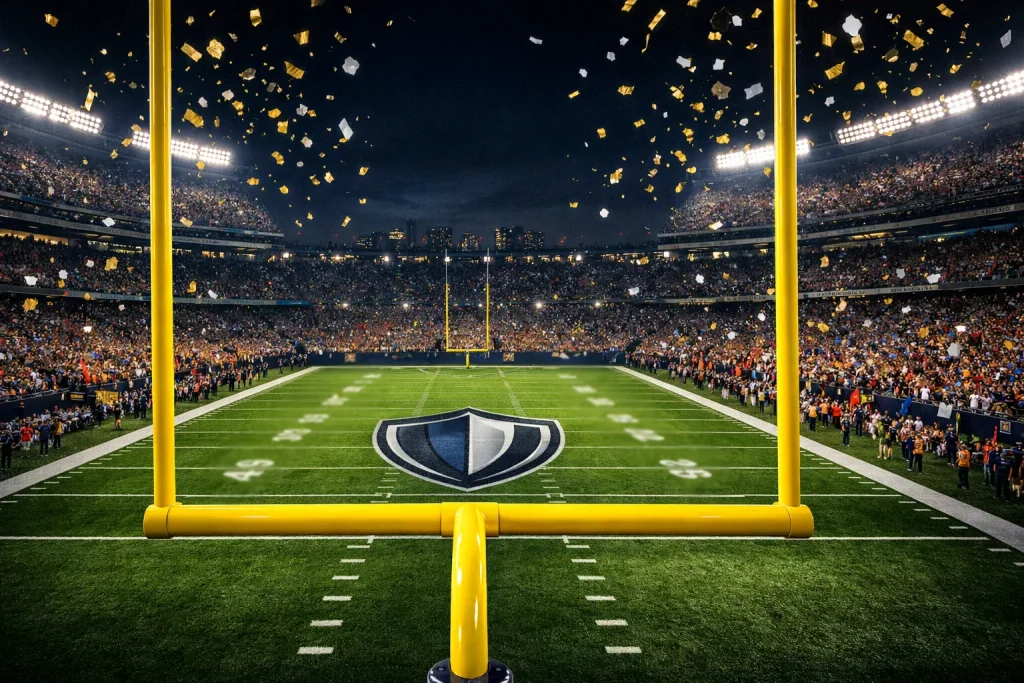 Super Bowl Wetten – beleuchtetes Football-Stadion bei Nacht vor dem NFL-Finale